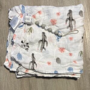Cactus Print Baby Blanket with Pacifier Clip